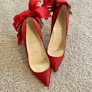 靴 OHGA SATIN RIBON PUMPS Valentino Pink Patent Leather Bow Peep-Toe Pumps Size 7.5/38